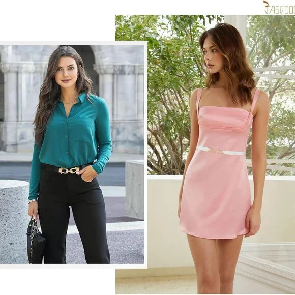Women Skinny Elastic Belt for Dresses,Thin Retro Stretch Waist Belt with Golden